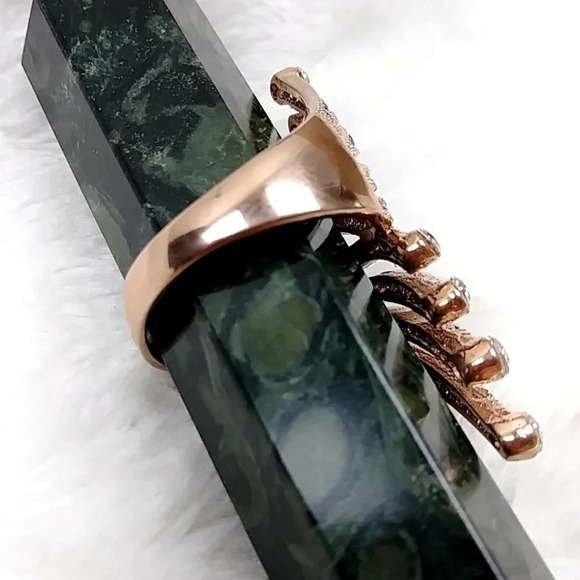 Cocktail Ring Rose Gold Tone Stainless Steel Statement Ring Hypoallergenic - Picture 8 of 10